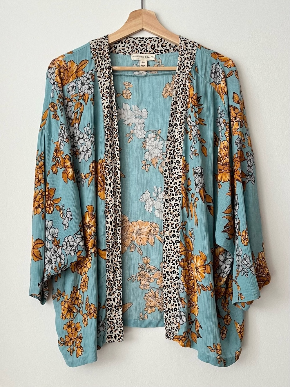Andersen & Lauth Anthropologie Women's Zoe Floral Leopard Trim Kimono One Size